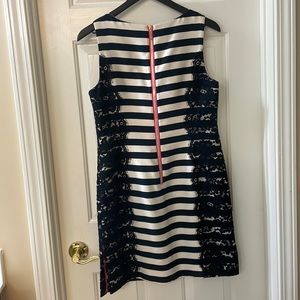 Eliza J Striped Dress with Lace Sides and Pink Zipper